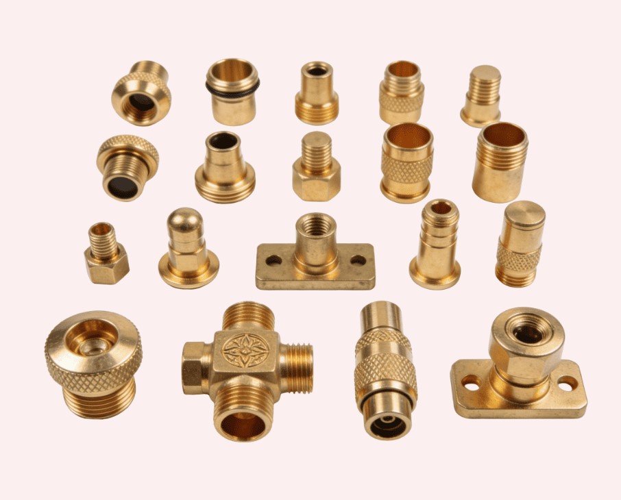 Customized Turned Parts in Brass and Copper Alloys, CNC Machined Components to Drawing or Sample, High Precision Custom Fittings for OEM and Industrial Projects